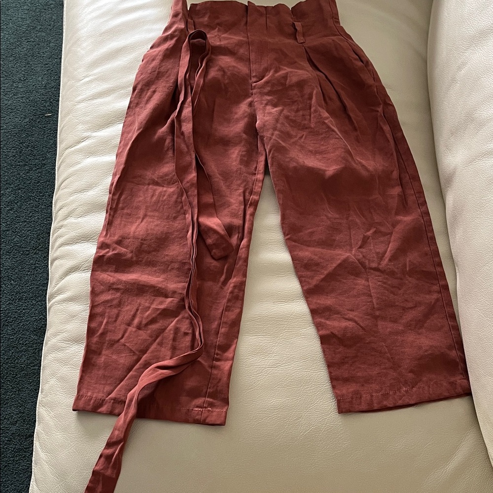 Zara Kids Rust Red Tie-Waist Linen-Blend Pants